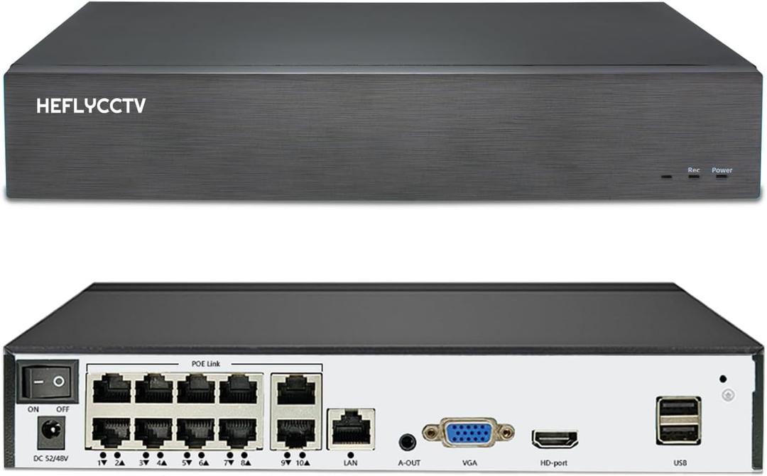 10 Channel NVR 4K Support 10 x 8MP/6MP/5MP/4MP/2MP/1080P IP Cameras, with 10CH POE Port,10CH Network Video Recorders with AI Motion Detection,Supports up to 8TB HDD (Not Included)
