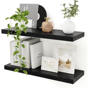 Floating Shelves for Wall, 24in Black Wooden Shelves Set of 2, 24"W x 9.3"D x 1.5"H, Set of 2