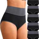 Eiggam High Waisted Underwear for Women Tummy Control Panties Cotton Briefs Full Coverage Breathable Underwear Packs Women (Medium, Black - 5 Pack)