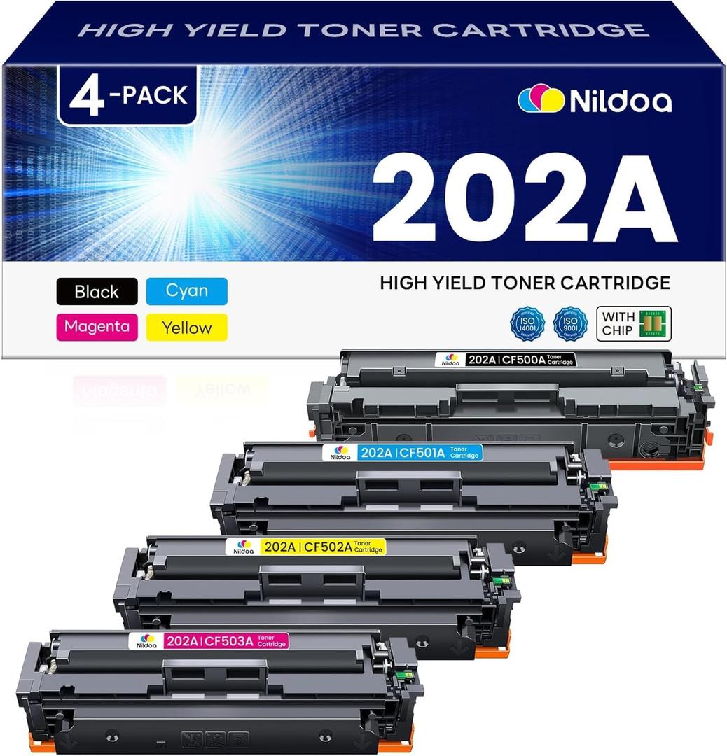 202A Toner Cartridges 4 Pack Replacement for HP 202A CF500A CF501A CF502A CF503A Color Pro M254dw; MFP M281cdw M281fdw Printer Ink(Black Cyan Magenta Yellow)