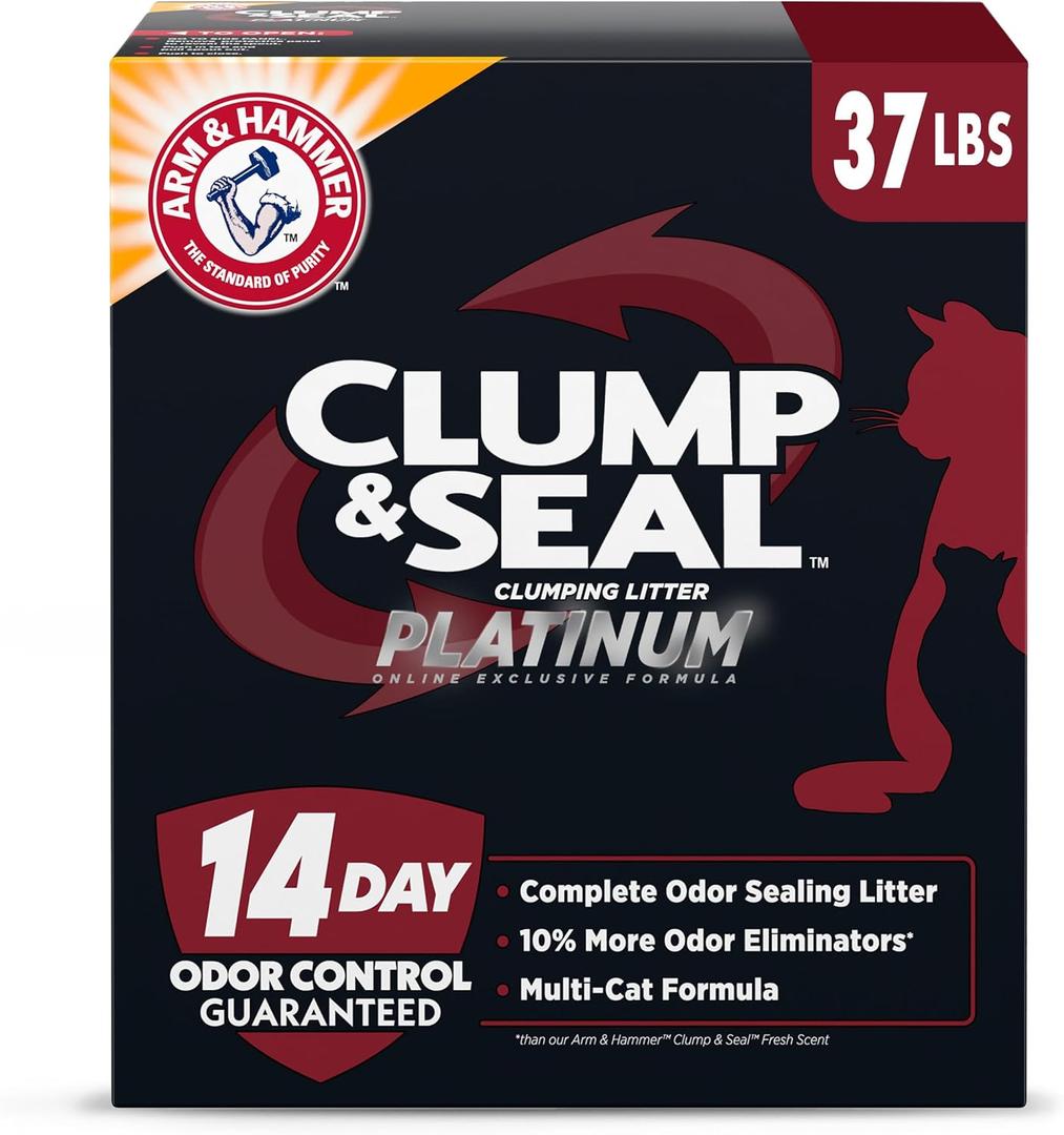 ARM & HAMMER Clump & Seal Platinum Cat Litter, Multi-Cat Clumping Litter Forms Rock-Hard Clumps, Powerful Odor Eliminators with Baking Soda, 14-Day Odor Control, 37 lbs