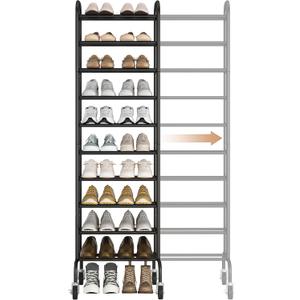 STORAGE MANIAC 10-Tier Expandable Shoe Rack, 44 Pairs Tall Vertical Shoe Rack, Heavy-Duty Metal Adjustable Shoes Organizer for Closet, Entryway, Hallway, Garage, Front Door, Shoes Shelves, Black