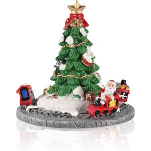iStatue Rotating Musical Christmas Tree Figurine  Resin Holiday Decoration with Santa Train, Plays Merry Christmas Song, 6 Tall Spinning Xmas Gift (Xmas Tree)