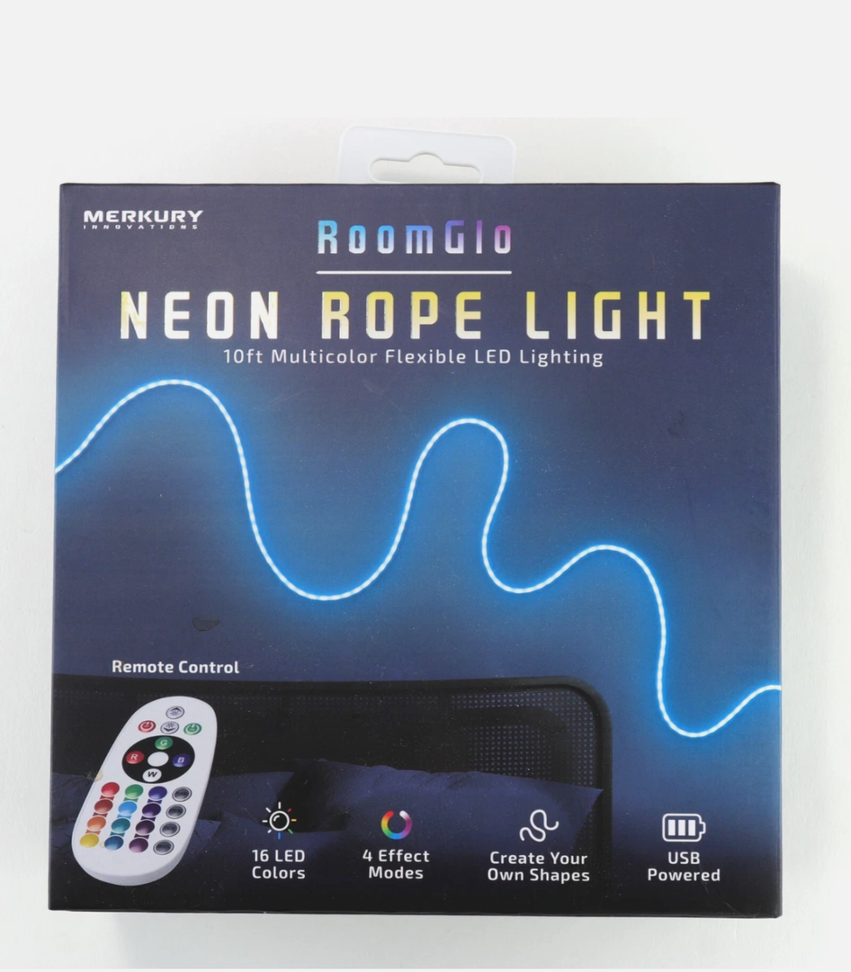 Merkury RoomGlo 10ft Neon Rope Light 16 color Flexible LED Lighting w/ Remote