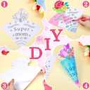Fulmoon 24 Sets Mother's Day Crafts Color Your Own Mother's Day Bouquet Craft DIY Flowers Bouquet Gift for Mom Home Classroom Activities Party Supplies Decor