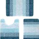 Microfiber Bathroom Rugs 3 Pieces, Bath Rugs Size 24x16 2 Pieces, and 1 Piece Contour Rug 24x20 in Peocock Blue, 3 Item Bundle