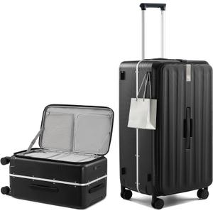 Hanke 28 Inch luggage, Top Opening Aluminum Frame Large Suitcases with Wheels, TSA Lock, Checked Suitcase with Removable Divider (Jet Black)