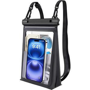 Large Floating Waterproof Phone Pouch [with Sealing Strip], Cell Phone Dry Bag for iPhone 16 15 14 13 12 Pro Max Galaxy Google All Devices, Float Waterproof Bag for Beach Vacation Black (Large (Up to 8.5"))