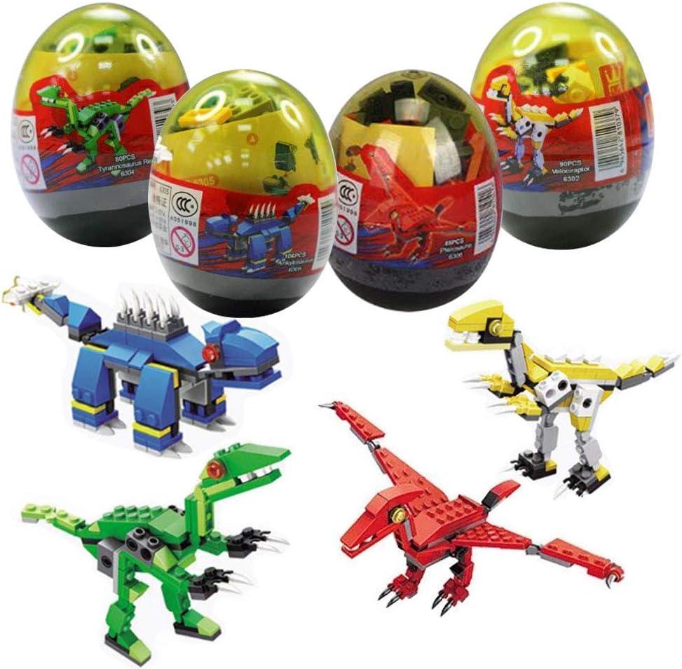 Anditoy 4 Pack Dinosaur Building Blocks Toys in Jumbo Eggs for Kids Boys Girls Easter Basket Stuffers Fillers Gifts Party Favors