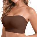 DEANGELMON Strapless Bras for Women Comfort Non-Slip Seamless Padded Bralette Clear Straps Wireless Tube Top Bra (X-Large, Dark Coffee)