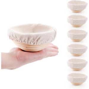 Mini Bread Dough Proofing Basket & Liner (Set of 6, 5 inch), Sourdough Bread Bakery Bowls for Professional & Home Bakers
