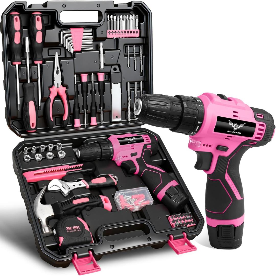 Pink Tool Set - 12V Cordless Drill Kit, 151 Piece Home Tool Set With Power Drill, Tool Kits for Men & Women, Perfect for Homeowner, Diyer, Handyman