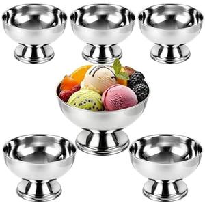 STARVAST 9 Pack Stainless Steel Ice Cream Bowls with Forks - 5.4oz Small Metal Dessert Cups - Shatterproof Silver Serving Dishes for Sundae, Fruit, Pudding