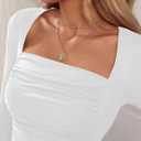 Amoretu Women's Long Sleeve Tops Square Neck Shirts Sexy Ruched Slim Fit Going Out T-Shirts (White, S)