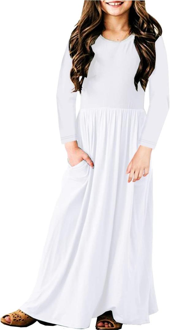 Deerose Girls Maxi Dress Casual Holiday Long Dresses with Pockets 5-14 Years (7-8 Years)