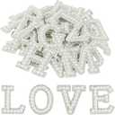 Morcheiong 52Pcs Pearl Rhinestone Letter Patches Self Adhesive A-Z, Stick on Pearl Letter Patches for Clothes, Fabric, Backpack (White)
