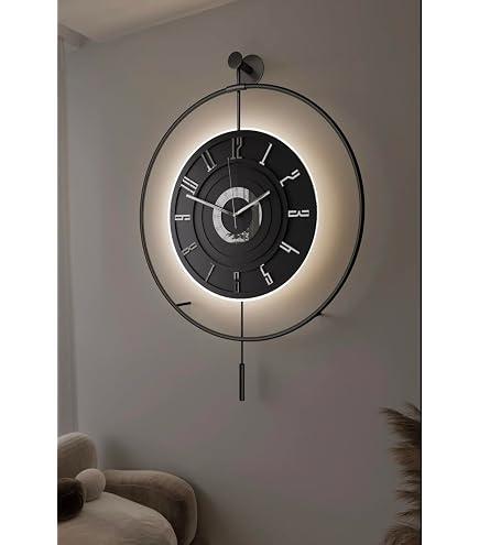 Wall Art Clock Decor with LED Light,Wall Clock Decorative,Modern Silent Non-Ticking Quartz Clock, Crystal Porcelain Dial,for Living Room Entrance