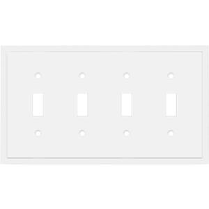 Henne Bery Modern Edge Decorative Wall Plate Switch Plate Outlet Cover, Durable Solid Zinc Alloy (Quad Toggle, White)