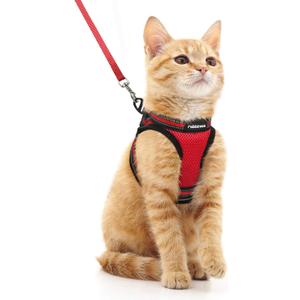 rabbitgoo Cat Harness and Leash Set for Walking Escape Proof, Adjustable Soft Kittens Vest with Reflective Strip for Cats, Comfortable Outdoor Vest, Red, M