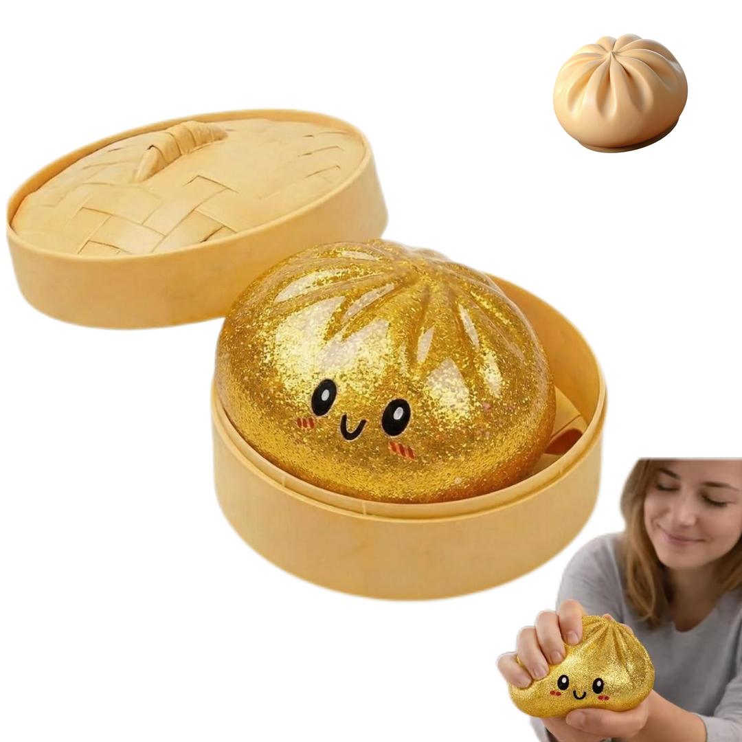 Glitter Dumpling, Glitter Dumpling Squishy with Box, Dumplings Sensory Squeeze Toy for Stress Relief (Golden)