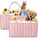 SWEET DOLPHIN 2-Pack Baby Diaper Caddy Organizers, Stylish Storage Baskets for Newborn Essentials, Diaper Station & Car Travel, Value Bundle for Baby Shower Gifts & Registry Must-Haves - Pink