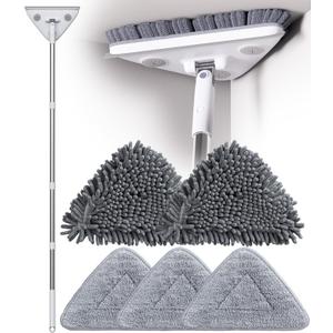 Wall Cleaner Mop with Long Handle, Wall Duster with Extension Pole, 3-in-1 Wall Cleaner, Dust Mop with 5 Reusable Pads