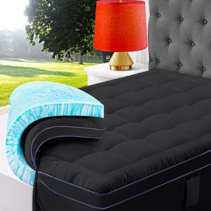 ABENE Queen Dual Layer 3 Inch Memory Foam Mattress Topper, 2 Inch Gel Memory Foam Plus 1 Inch Down Alternative Pillowtop Mattress Pad Cover, Soft Black Bed Topper Support for Pressure Relief