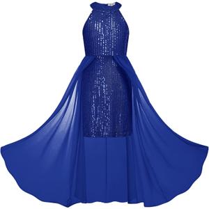 GRACE KARIN Girls Halter Neck Sequin Dress 6-14Y Kids Fancy Formal Party Christmas Sparkly Pageant Birthday Dresses (10-12 Years, Royal Blue)