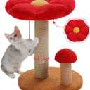 PETEPELA Mushroom Cat Scratcher Tower with Thick Scratching Post & Removable Flower Cat Bed [15.7''] for Kittens and Small Indoor Cats, Brown (19.6", Flower Brown)