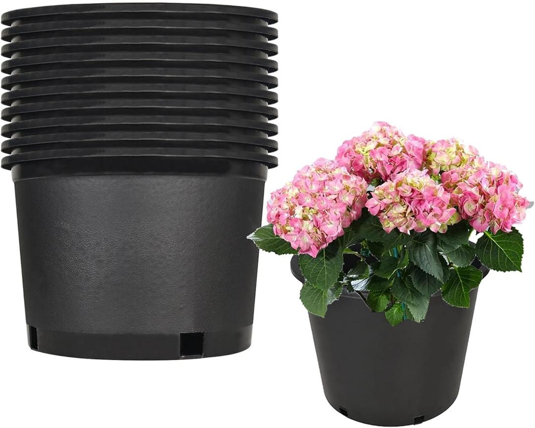 findmall Short 2 Gallon Premium Nursery Plastic Planter Flower Herb Vegetable Garden Grow Pots with Drainage Holes for Outdoor and Indoor Use, Black, 10 Pack, Short 2 Gallon-10 PCS