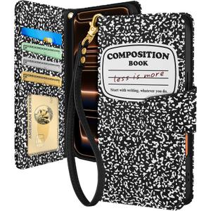 Toycamp for iPhone 17 Pro Max Wallet Case with Wrist Strap - Leather Flip Folio Phone Case with RFID Blocking 4 Card Holder for Apple for iPhone 17 Pro Max Funda Cute Aesthetic for Women, Notebook
