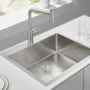 25 x 22 Inch Drop In Kitchen Sink, 18 Gauge T-304 Stainless Steel Handmade Single Bowl 1 Faucet Hole Topmount Kitchen Sink, Brushed, D25" x W22" x H9"