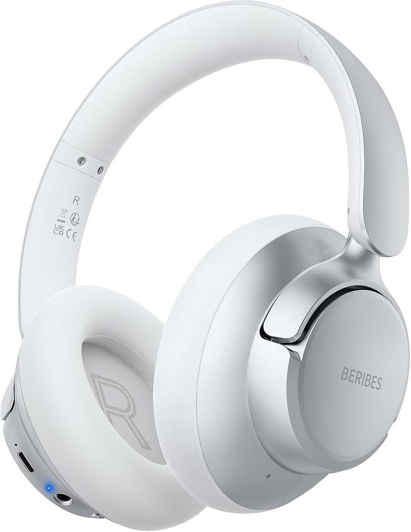 BERIBES Upgraded Hybrid Active Noise Cancelling Wireless Headphones with Transparent Modes,70H Playtime Bluetooth Headphones Wireless with Mic, Deep Bass, 3.5MM Cable, Soft-Earpads, Fast Charging, Silver