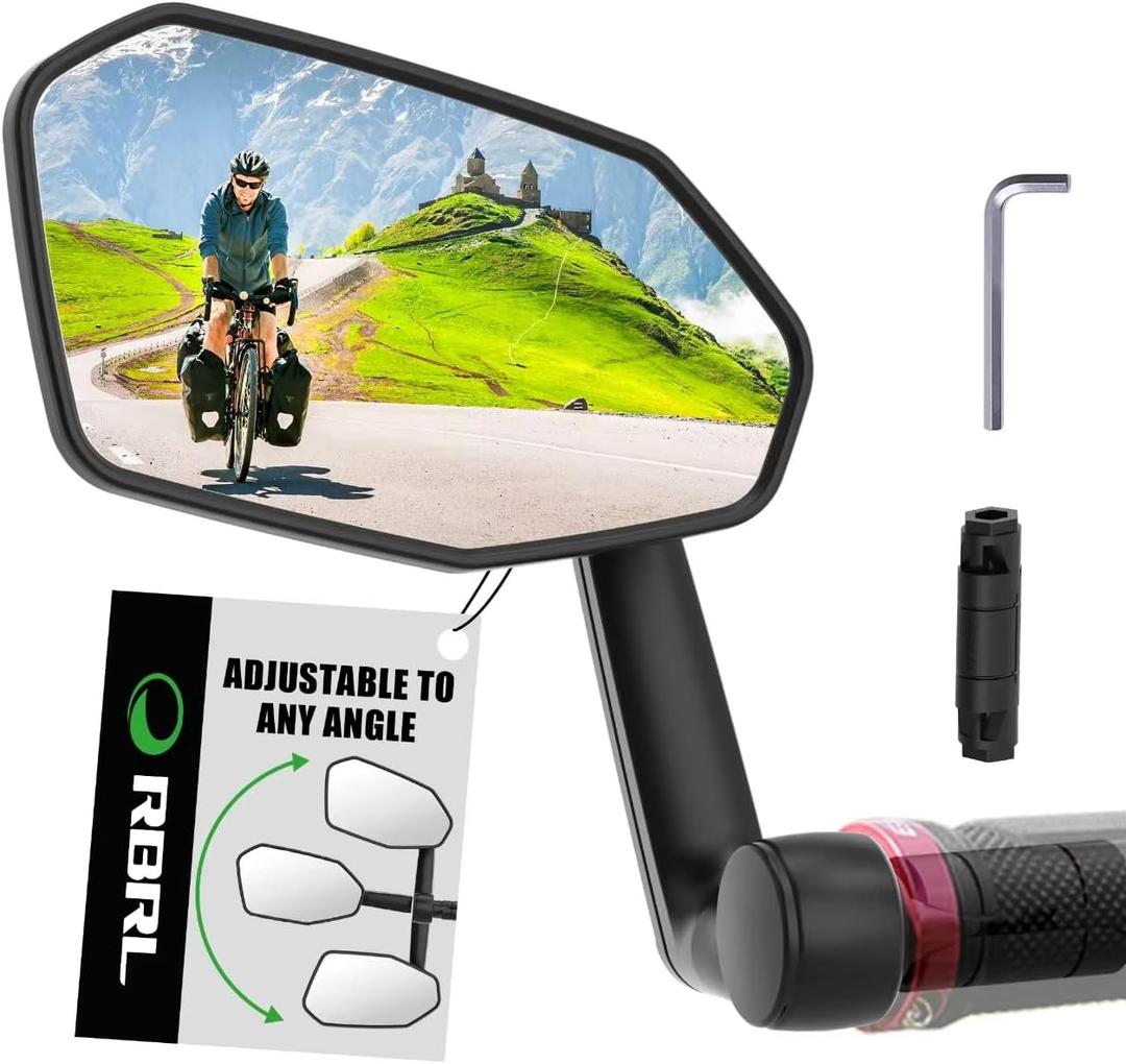 RBRL Bicycle Mirror, Extra Large Bike Mirror, 360 Adjustable Shatterproof and Durable Bar End Rear View Mirror Bicycle, Side Mirrors for E-Bike (Left)