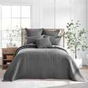 Levtex Home - Mills Waffle - King Quilted Bedspread Set - Charcoal Cotton Waffle - Bedspread Size (120 x 104in.), Sham Size (36 x 20in.)