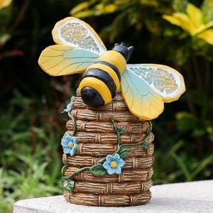 Yiosax Garden Statue Bee Decor-Outdoor Statue Bees Decorations-Solar Garden Light Bumble bee Figurine Patio,Balcony,Yard,Lawn Ornament Mom Gift