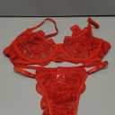 Lilosy Sexy Underwire Push Up Scallop Floral Lace Sheer Lingerie Set for Women Bra and Panty 2 Piece (Medium, Bright Red)