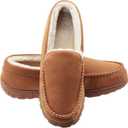 Lulex Moccasins for Men House Slippers Indoor Outdoor Plush Mens Bedroom Shoes with Hard Sole (9, Beige)