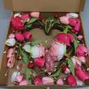 18 Inches Valentines Wreaths for Front Door Romantic Valentine Heart Wreath with Red White Pink Tulip Rose Valentine Flower Wreath for Window Wall Porch Indoor Outdoor Hanging