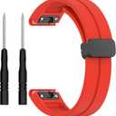 26mm 22mm 20mm QuickFit Watch Band Compatible with Garmin Fenix 8 7 6 5 3 hr 6s 5s 6x 5x Forerunner 935 945 965 Magnetic Silicone Watch Band for Garmin Instinct Approach MARQ Descent Quatix Epix Pro (Red)