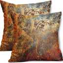Brown Rust Metal Pillow Covers 16X16 In Gold Rusty Cinnamon Copper Bronze Metallic Pillow Cases Orange Teal Rustic Throw Pillows Set of 2 Autumn Home Decor For Living Room Couch Bed Sofa Outdoor