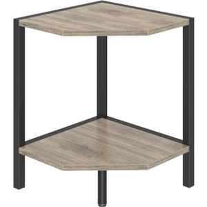 Corner Shelf Stand, 2 Tier Industrial Corner Bookshelf, Multipurpose Standing Corner Display Shelf Countertop Organizer for Living Room Kitchen Bedroom Office, Greige