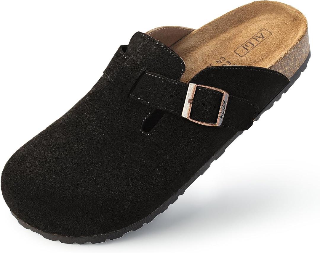 Women’s Genuine Suede Clogs for Women Slip-On Buckle Slides Women's Mules & Clogs Natural Rubber Cork Footbed Sandals Potato Shoes with Arch Support, US 6 