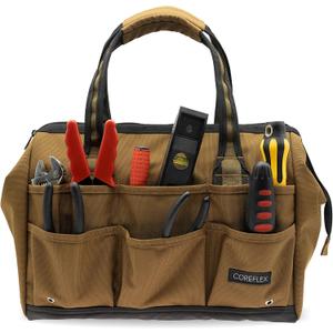 Coreflex 14 inch Wide-Mouth Tool Bag, Gear Bag, Multiple Purpose - for Plumbers, Electricians, Handymen also good for daily use, office use and camping. (Tan)