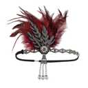 STIOEDYUAN Vintage 1920s Flapper Headband Great Gatsby Feather Headpiece Roaring 20s Leaf Tiara Hair Accessories For Women (Black+Wine)