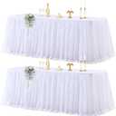 Wish Care 2 Pack White Tulle Table Cloth for 6 Foot Rectangle Tables White Tutu Desk Skirt Stretch Fitted Rectangular Tablecloths Wrinkle Free Ruffle Table Cover for Wedding Birthday Party Banquet