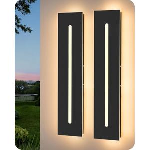 EDISHINE Upgraded 23.6" Led Modern Outdoor Wall Light, Dimmable Linear Exterior Wall Sconce, Adjustable Color Temperature, IP65 Waterproof, Long Exterior Lighting Fixtures for Garage, Porch, 2 Pack