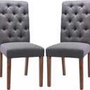 COLAMY Button Tufted Dining Chairs Set of 2, Parsons Upholstered Fabric Dining Room Chairs Kitchen Chairs with Wood Legs and Padded Seat, Dark Grey