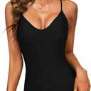 Ekouaer One Piece Swimsuits Women Bathing Suit V Neck Swimwear Tummy Control Monokini Cross Backless Swimming Suits (Medium)