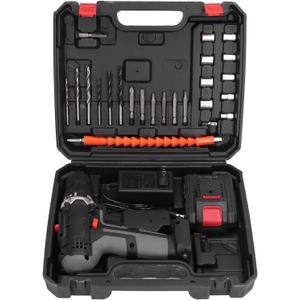 Cordless Drill Set with Brushless Motor, 2 x 2600mAh Batteries, LED Speed Control Compatibility with Wood, Aluminum & Steel Drilling (US Plug)